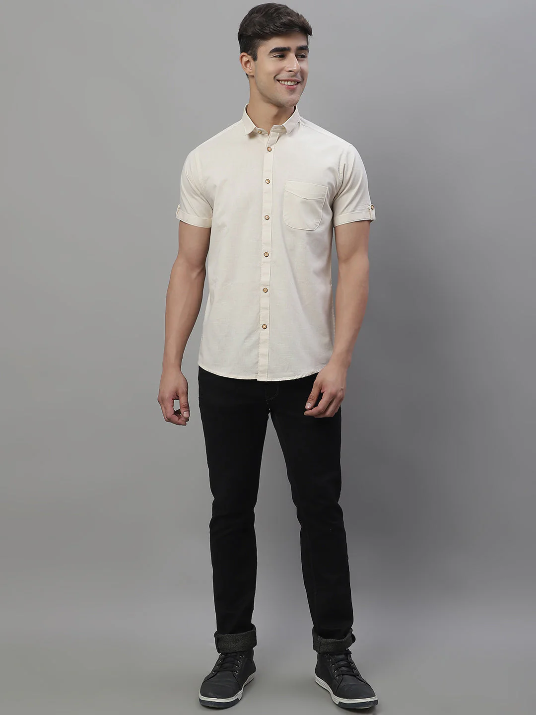 Kicky Pure Cotton Half sleeves Solid Shirt - Cream - Image 7
