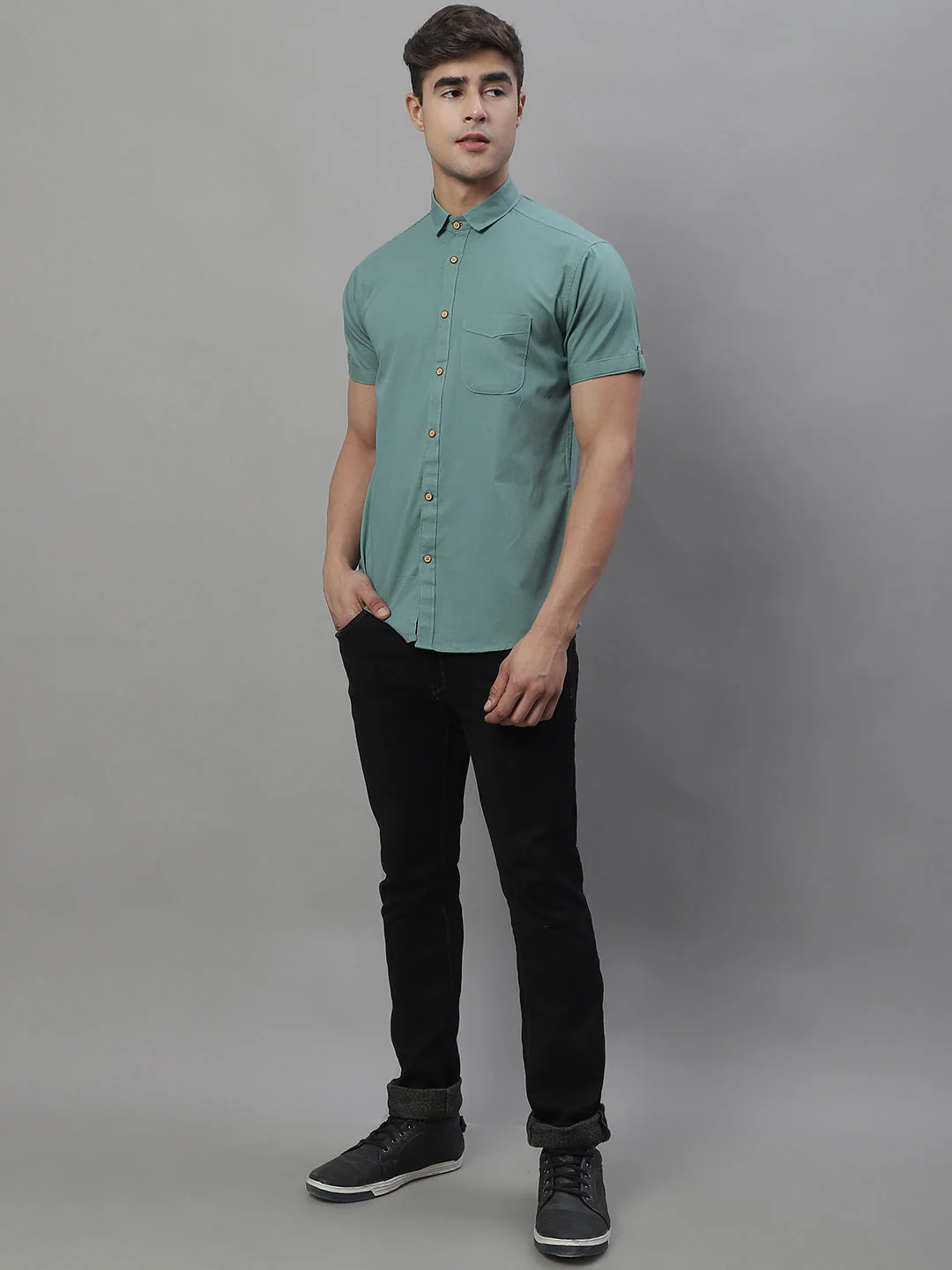 Kicky Pure Cotton Half sleeves Solid Shirt - Dusty Teal - Image 8
