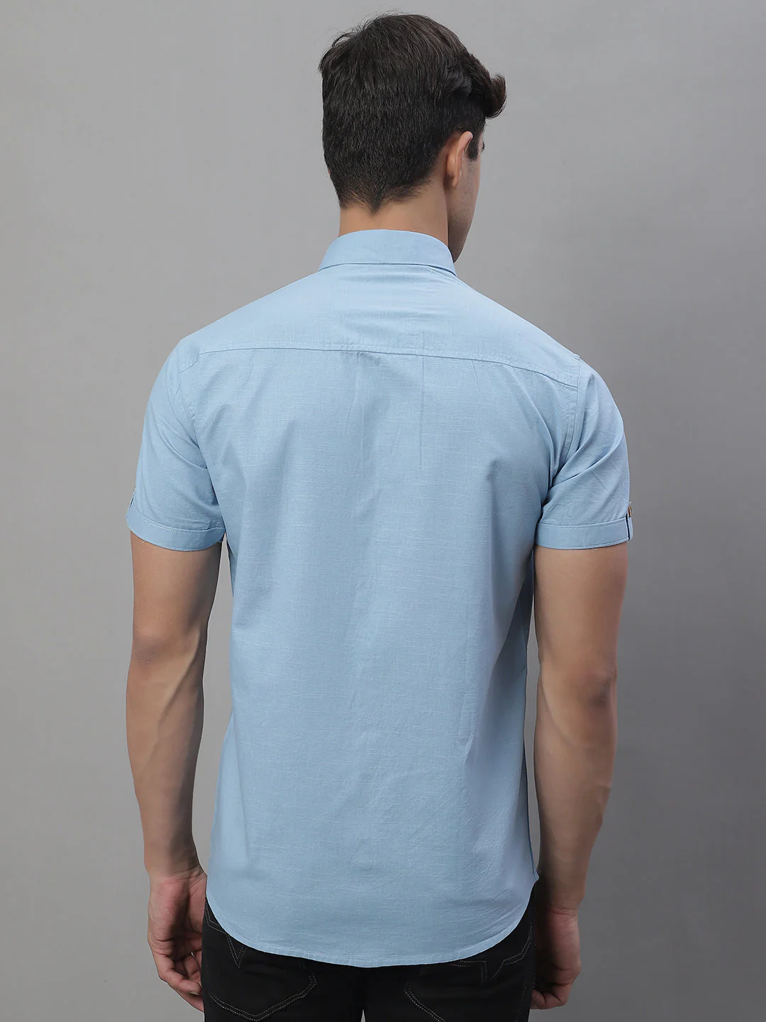Kicky Pure Cotton Half sleeves Solid Shirt - Light Blue - Image 6
