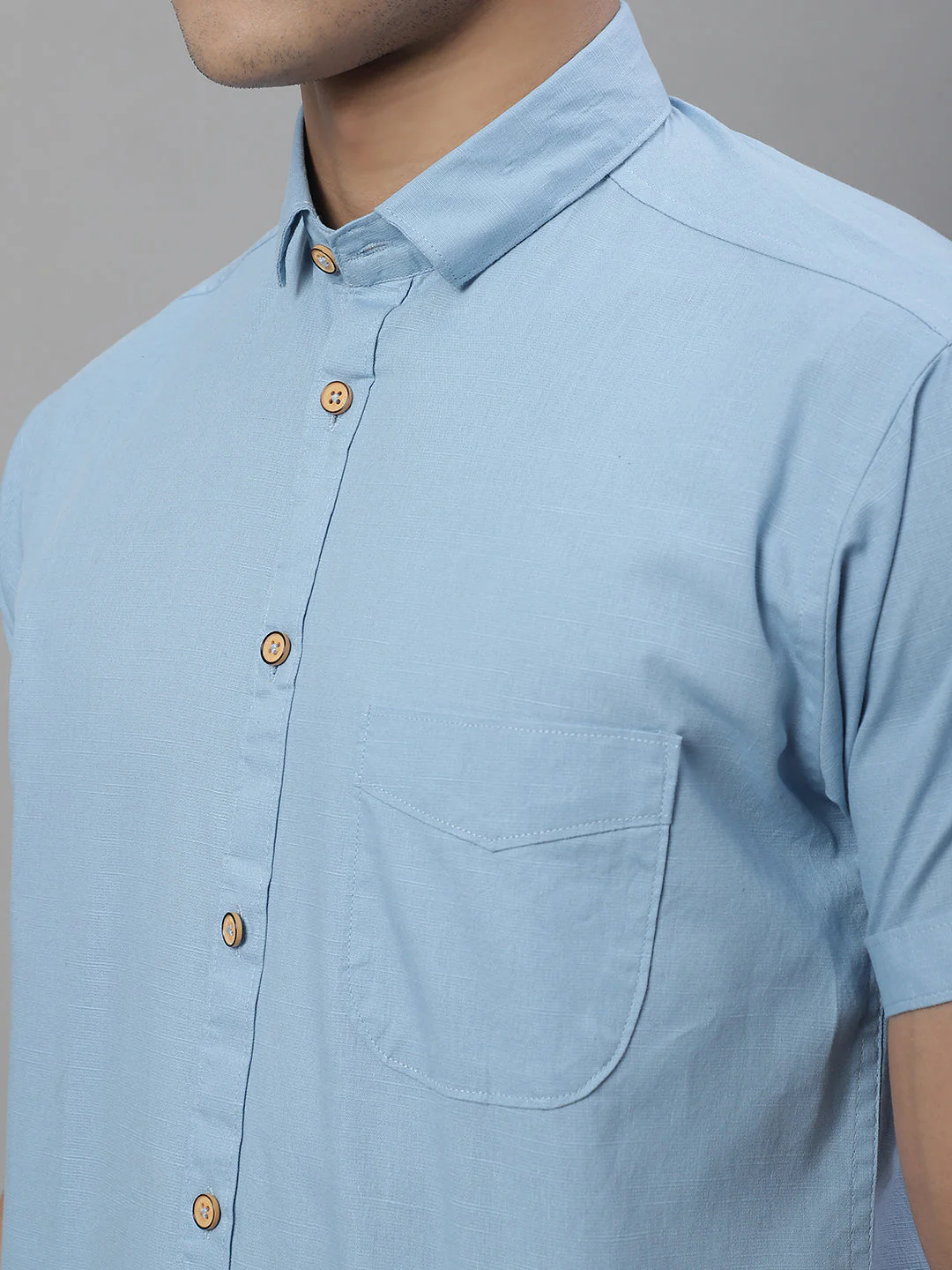 Kicky Pure Cotton Half sleeves Solid Shirt - Light Blue - Image 7
