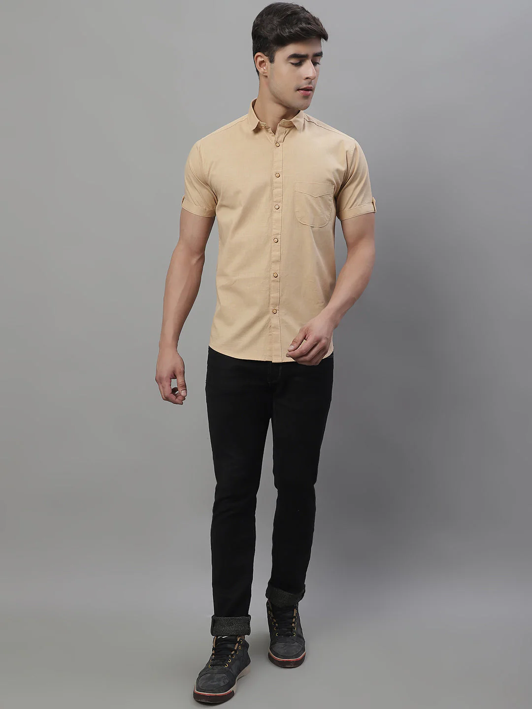 Kicky Pure Cotton Half sleeves Solid Shirt - Light Coffee - Image 7
