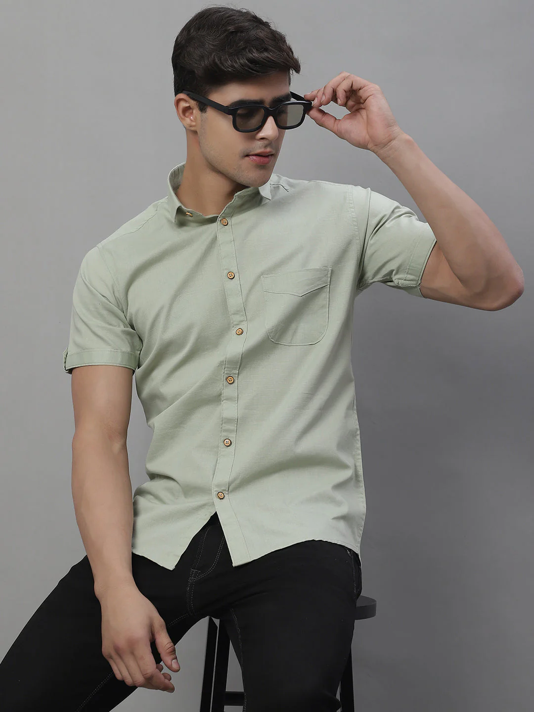 Kicky Pure Cotton Half sleeves Solid Shirt - Light Green - Image 4
