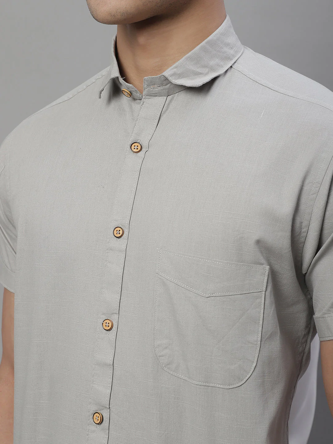 Kicky Pure Cotton Half sleeves Solid Shirt - Light Grey - Image 6