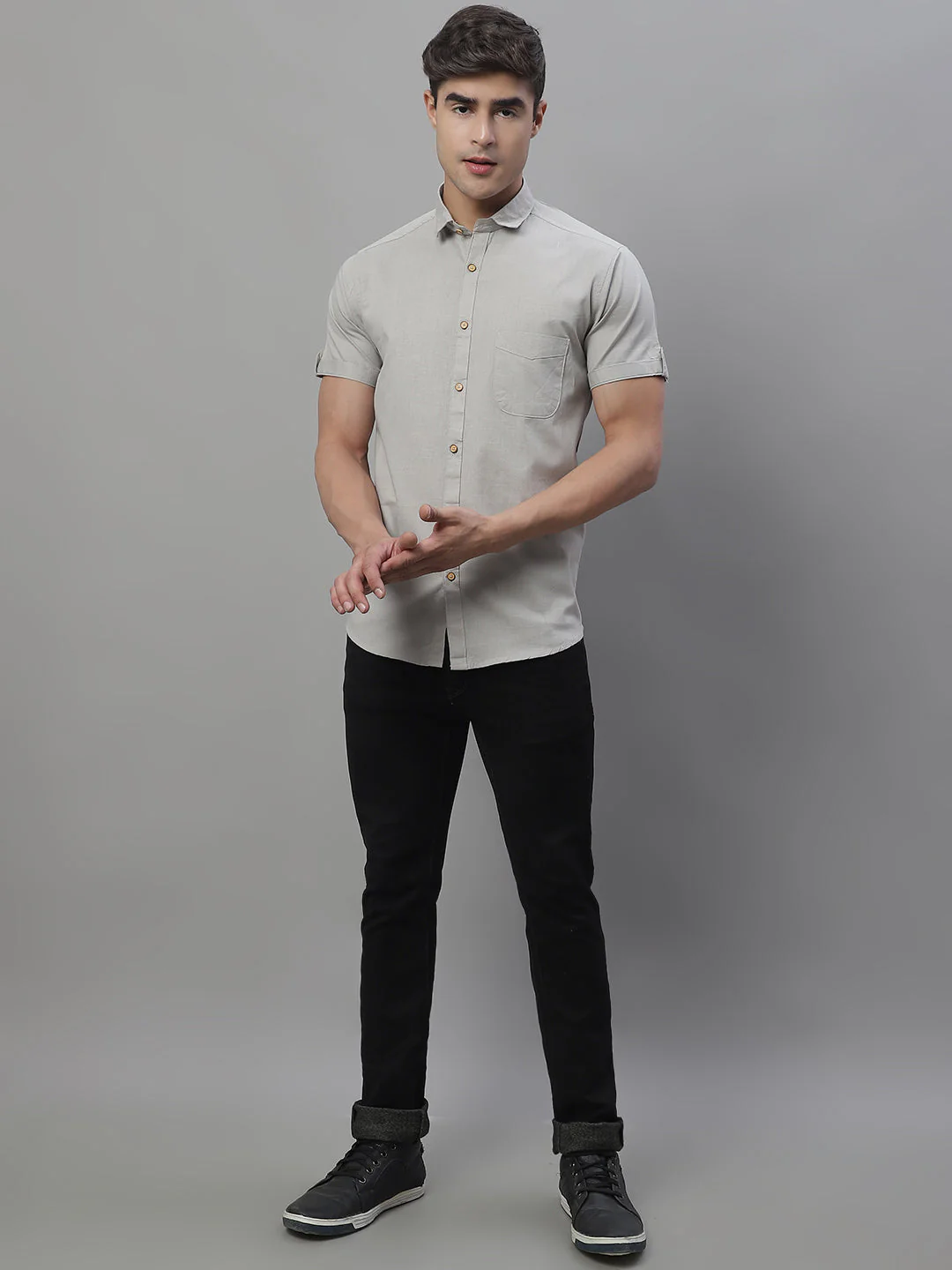 Kicky Pure Cotton Half sleeves Solid Shirt - Light Grey - Image 7
