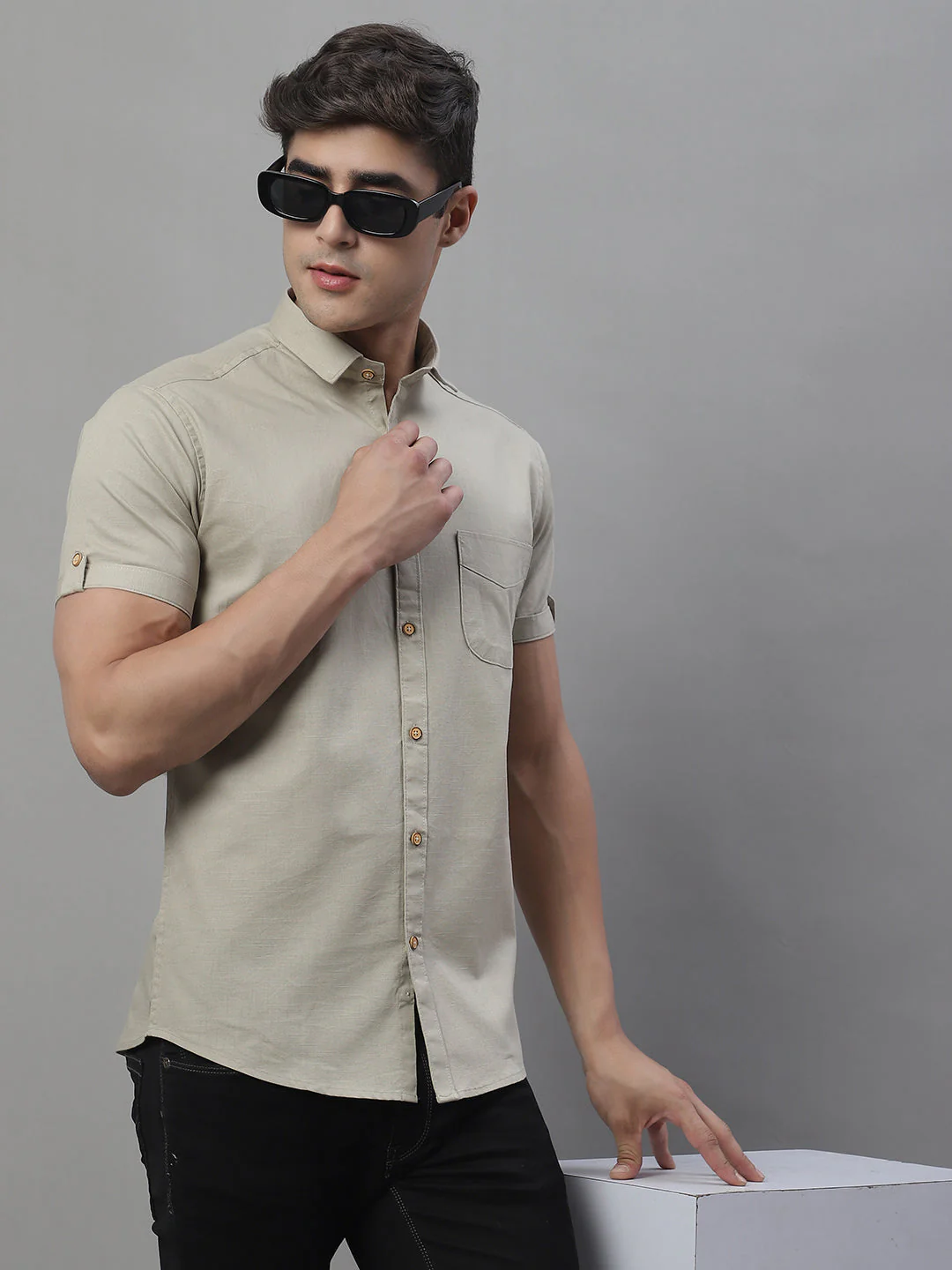 Kicky Pure Cotton Half sleeves Solid Shirt - Taupe - Image 3