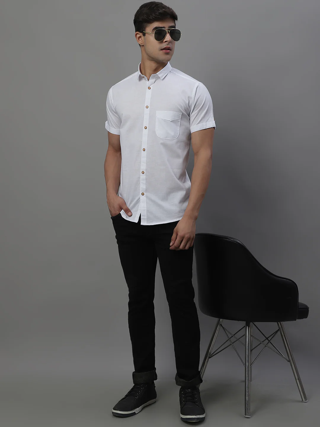Kicky Pure Cotton Half sleeves Solid Shirt - White - Image 4