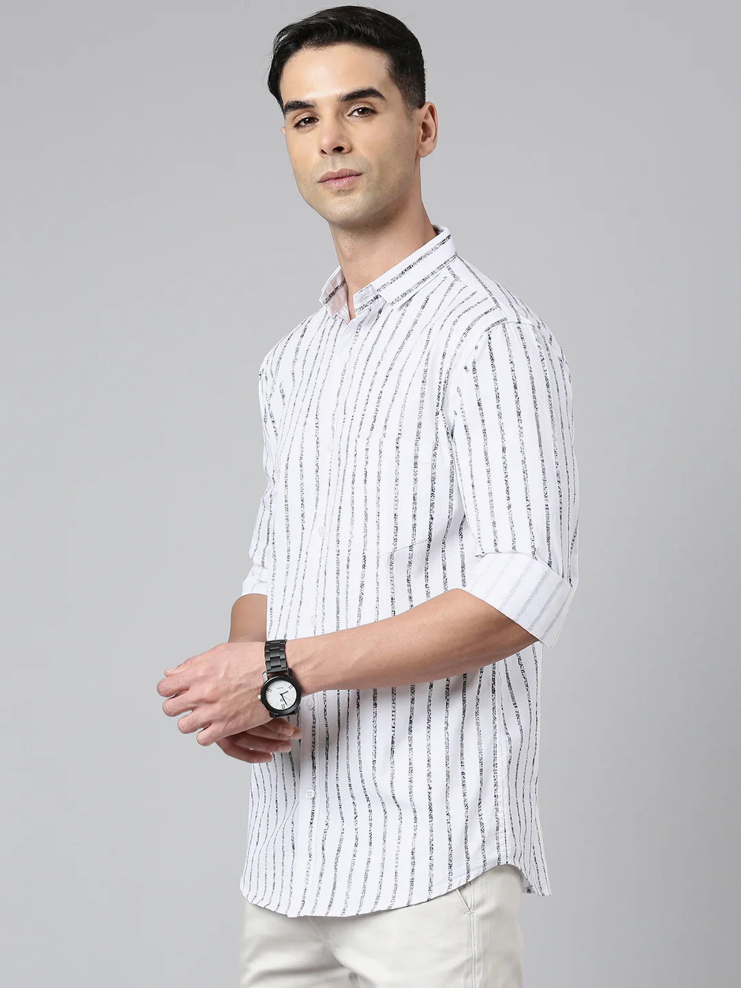 Majestic Man Casual Comfortable Slim Fit Stripped Cotton Shirt - White - Image 3