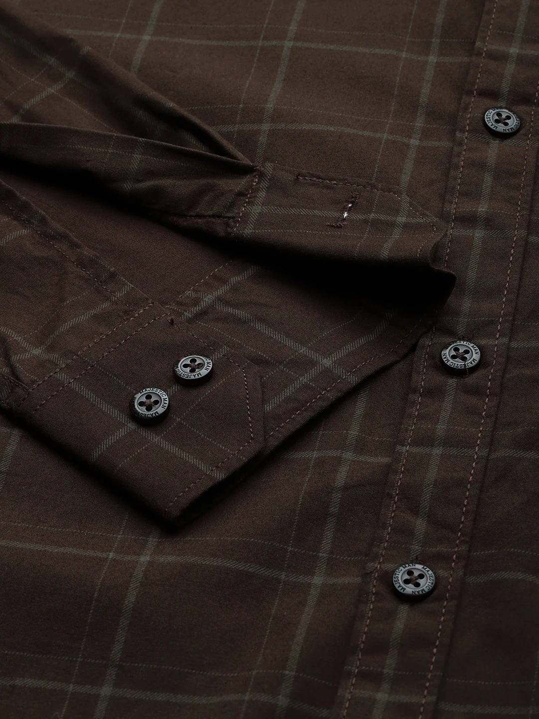 Majestic Man Checkered Slim fit Cotton Casual Shirt - Dark Brown - Image 2