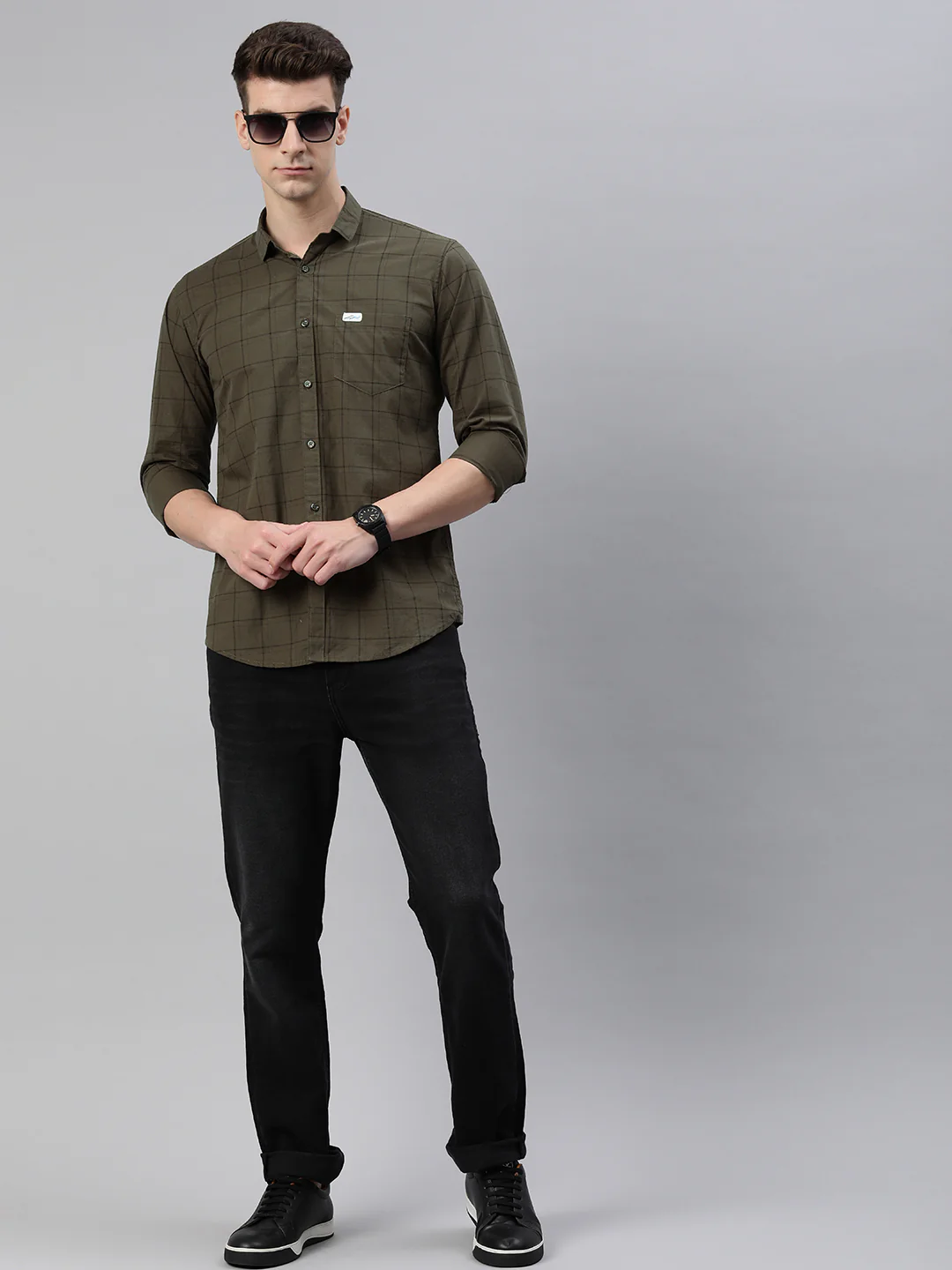 Majestic Man Checkered Slim fit Cotton Casual Shirt - Dark green - Image 4