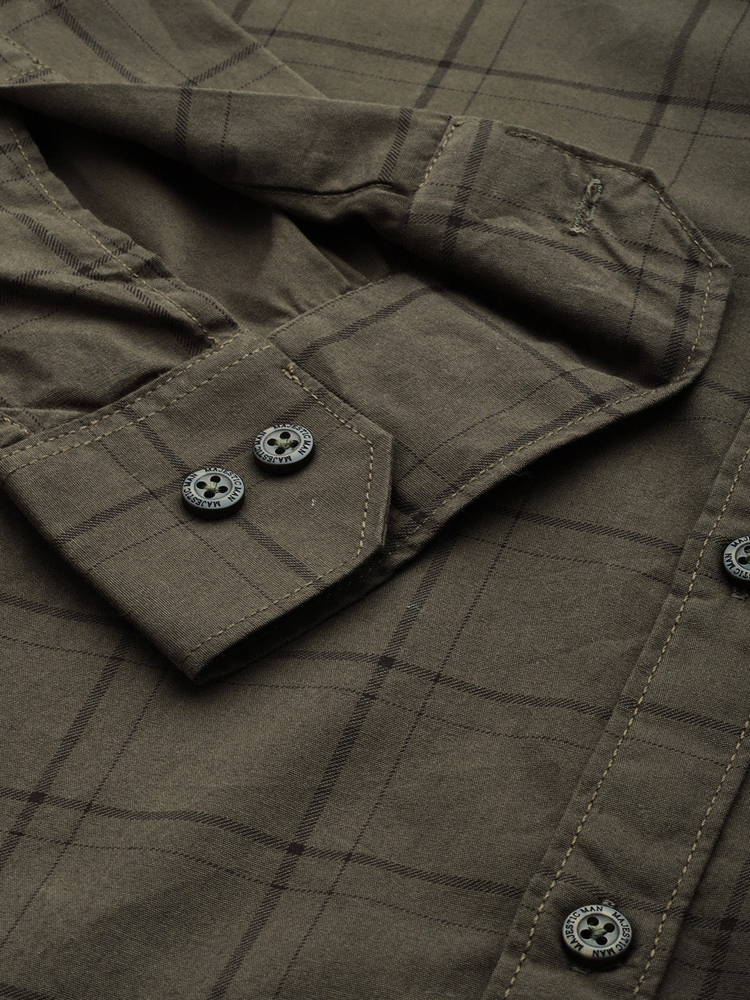 Majestic Man Checkered Slim fit Cotton Casual Shirt - Dark green - Image 6