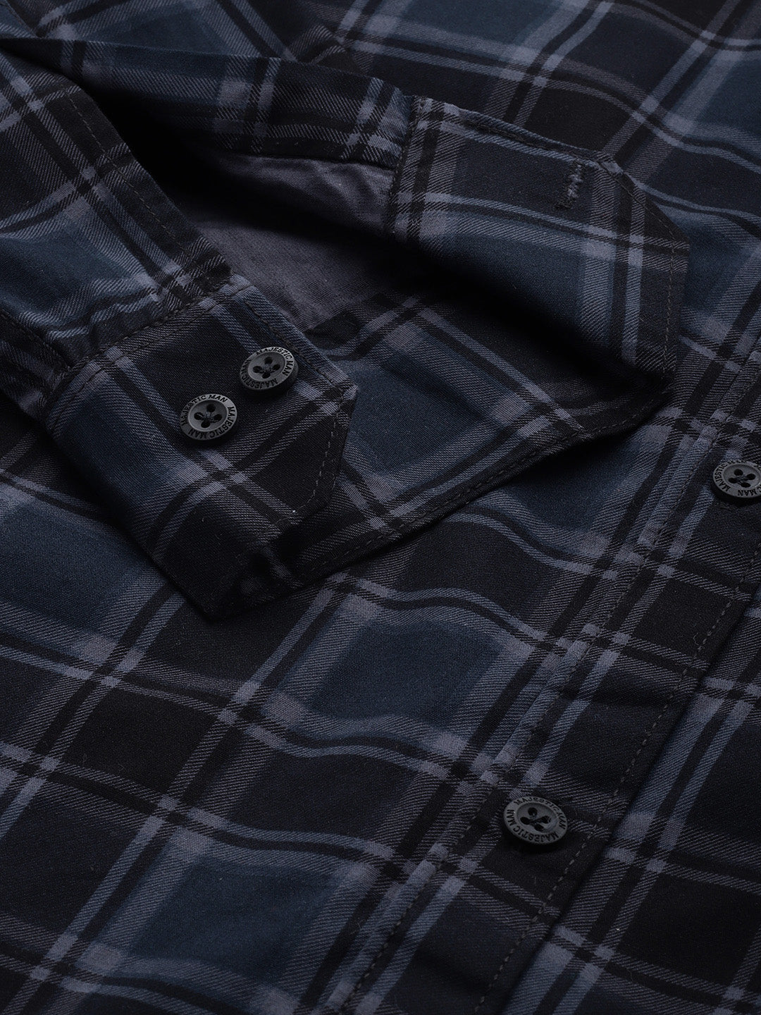 Majestic Man Checkered Slim fit Cotton Casual Shirt - Dark Grey - Image 2