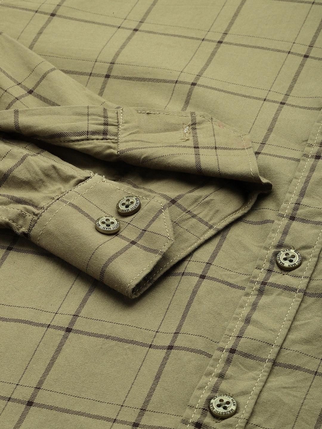 Majestic Man Checkered Slim fit Cotton Casual Shirt - Dusty Olive - Image 2