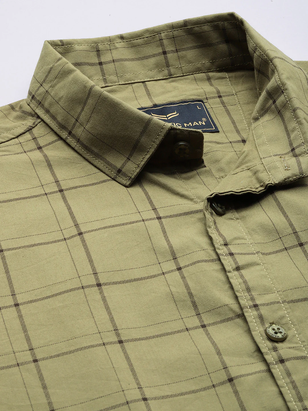 Majestic Man Checkered Slim fit Cotton Casual Shirt - Dusty Olive - Image 6