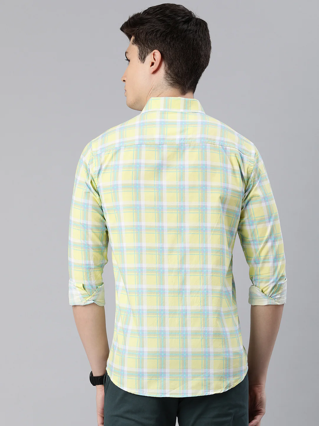 Majestic Man Checkered Slim fit Cotton Casual Shirt - Lemon - Image 2