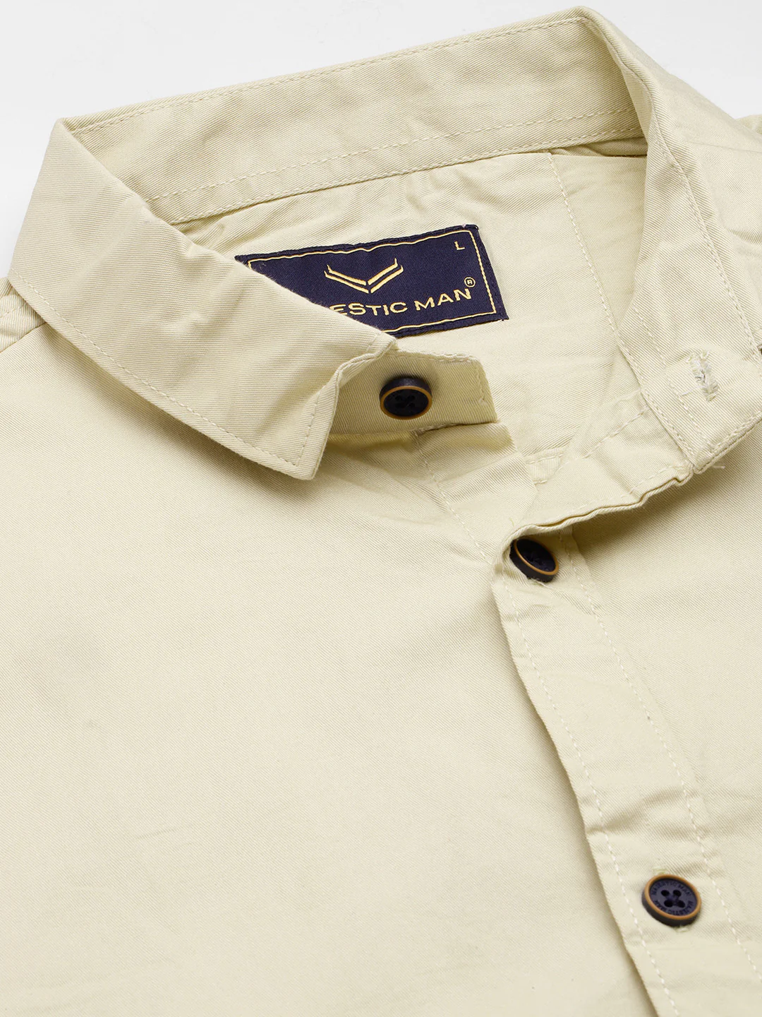 Majestic Man Comfort Slim Fit Solid Cotton Casual Shirt - Beige - Image 5