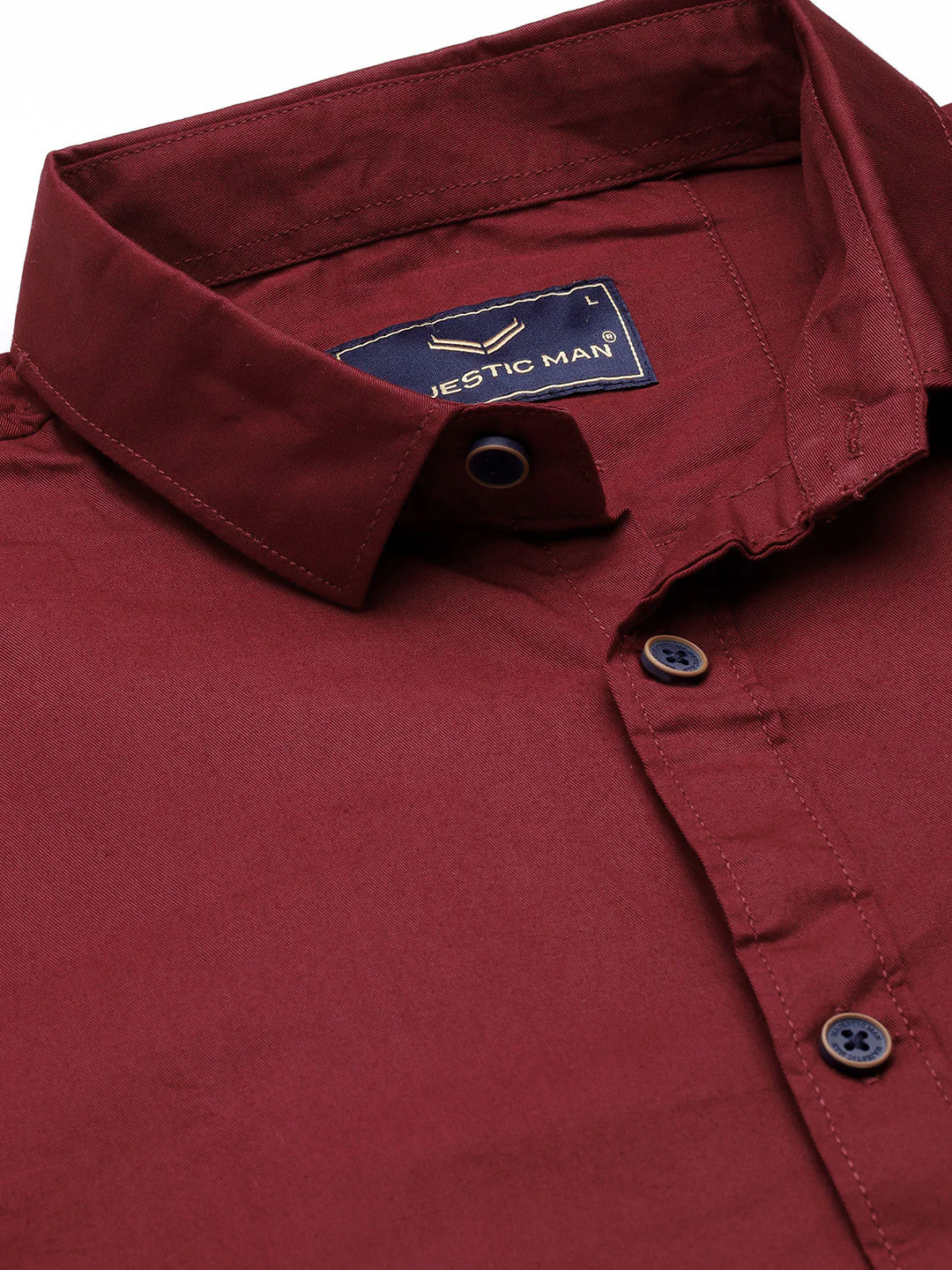 Majestic Man Comfort Slim Fit Solid Cotton Casual Shirt - Maroon - Image 2