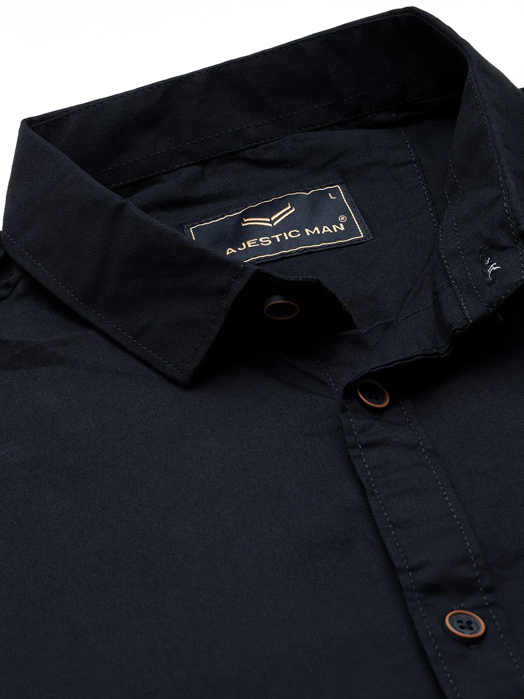 Majestic Man Comfort Slim Fit Solid Cotton Casual Shirt - Navy Blue - Image 2