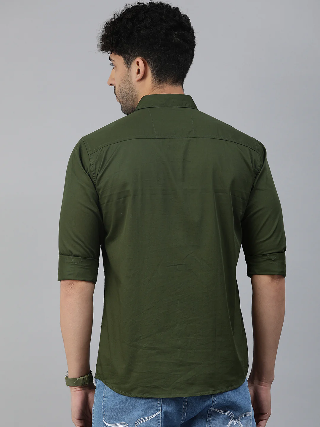 Majestic Man Comfort Slim Fit Solid Cotton Casual Shirt - Olive - Image 5