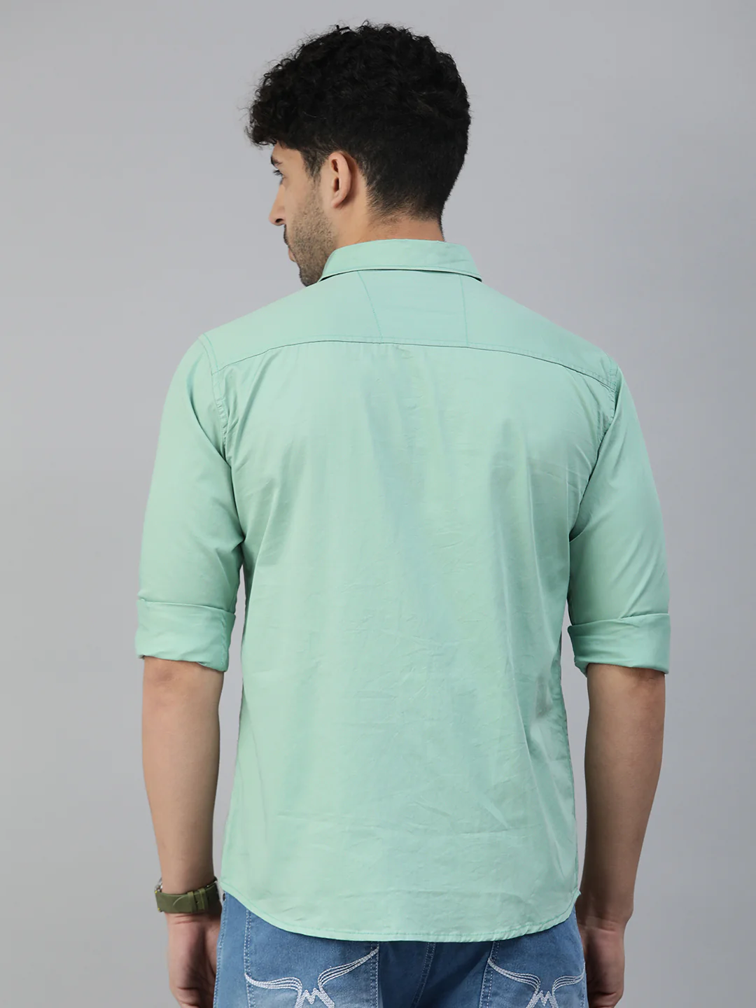 Majestic Man Comfort Slim Fit Solid Cotton Casual Shirt - Sea Green - Image 2