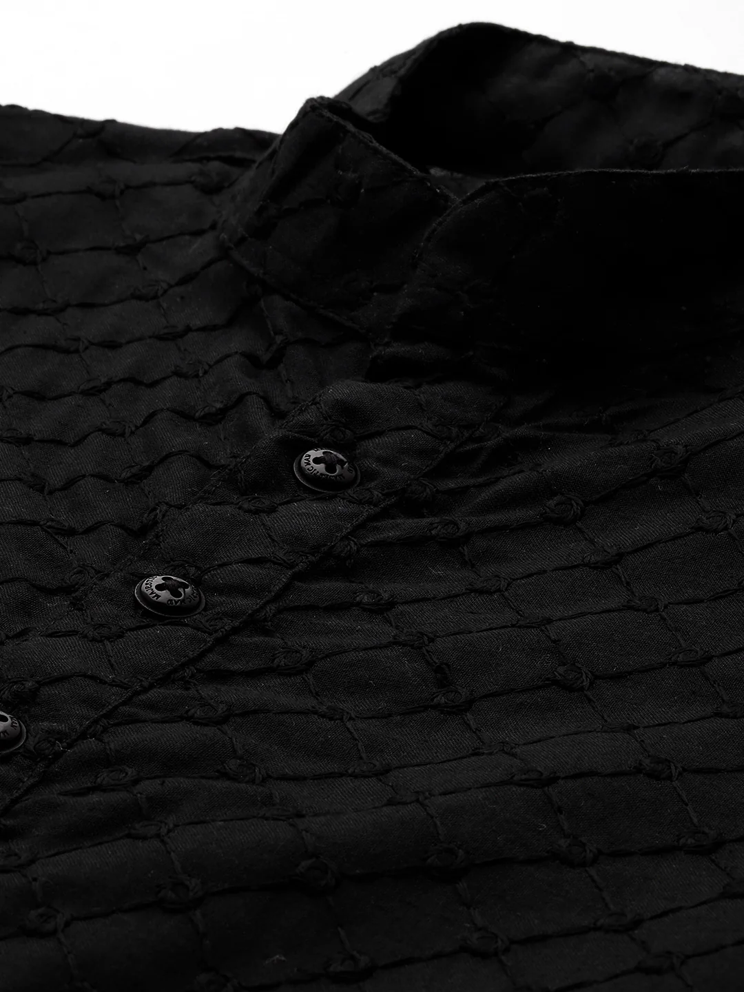 Majestic Man Ethnic Motifs Embroidered Long Kurta - Black - Image 3