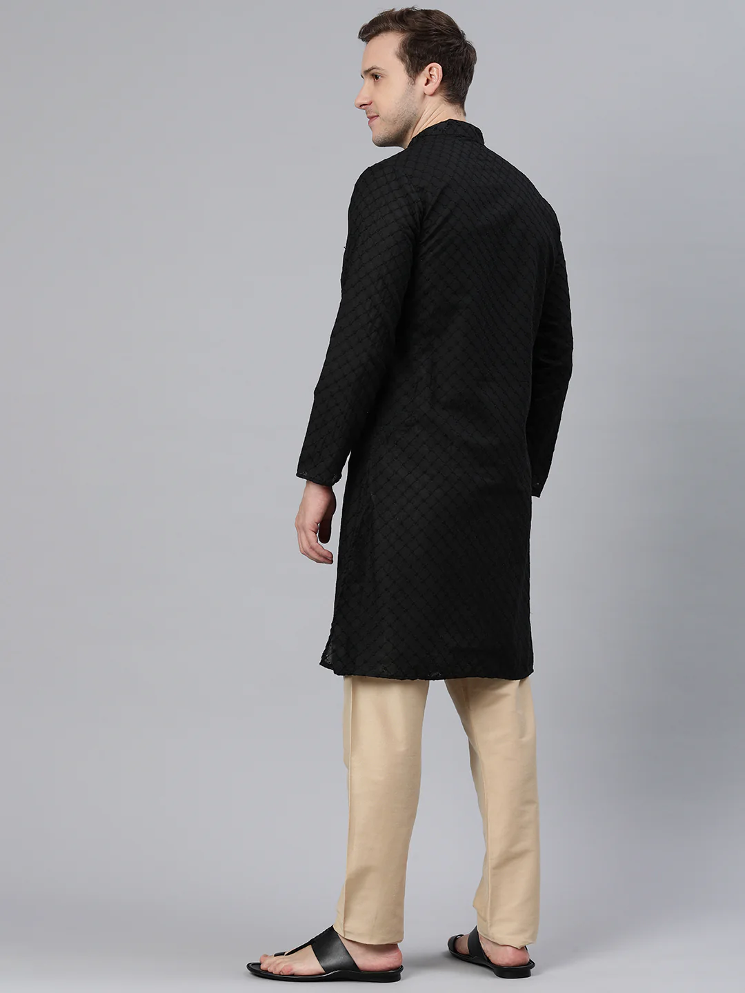 Majestic Man Ethnic Motifs Embroidered Long Kurta - Black - Image 5