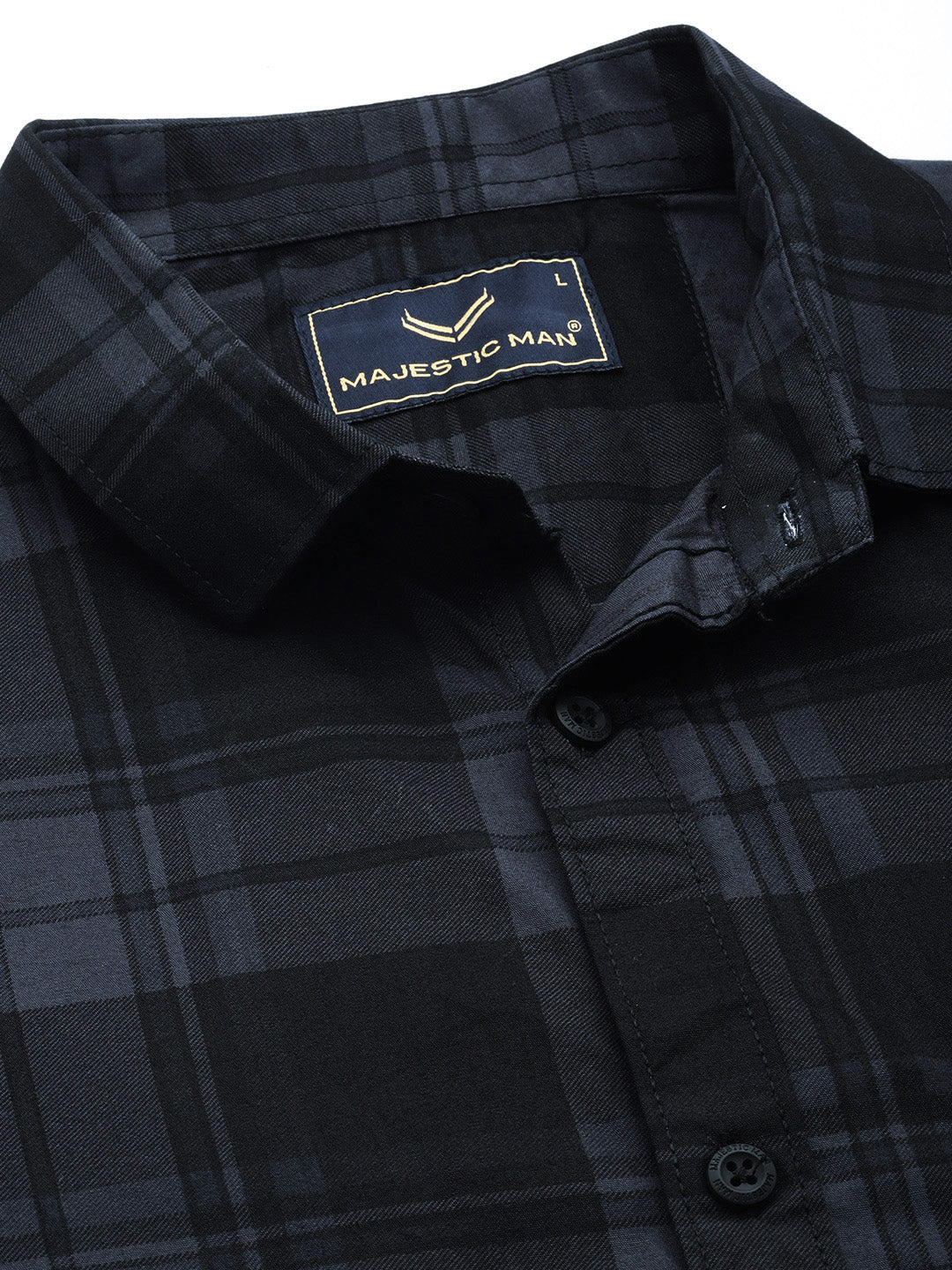 Majestic Man Cotton Casual Checkered Half Sleeve Shirt - Dark Grey - Image 4