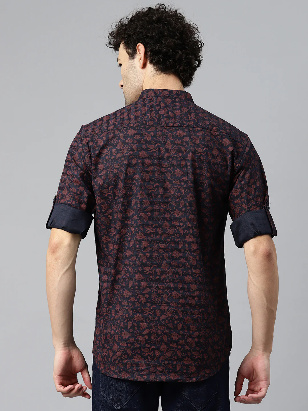 Majestic Man Cotton Floral Printed Short Kurta for Men - Navy - Image 5