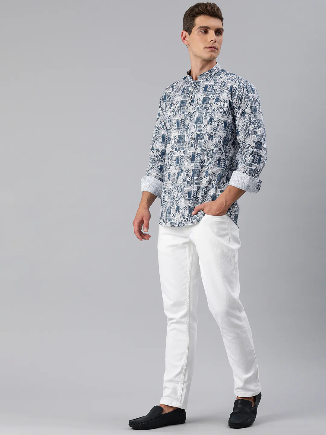 Majestic Man Cotton Short Kurta - Blue - Image 5