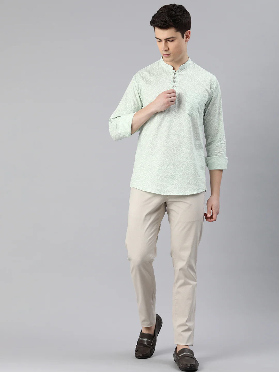 Majestic Man Printed Short Kurta - Cream - Image 5