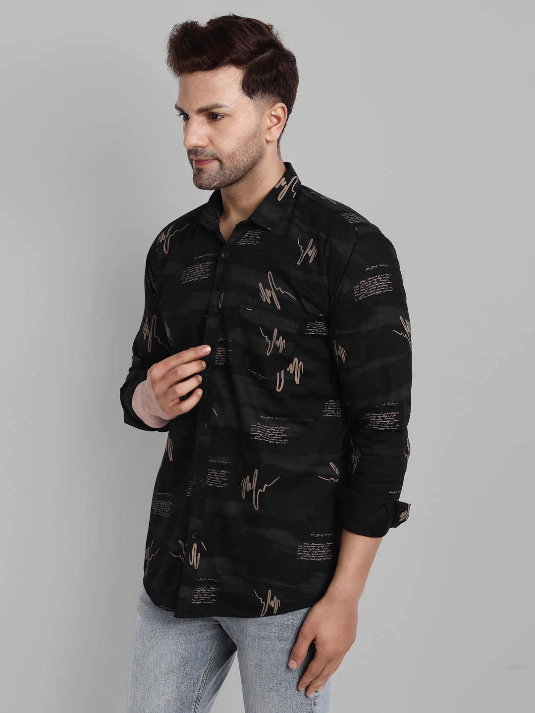Majestic Man Pure Cotton Printed Shirt - Black - Image 3