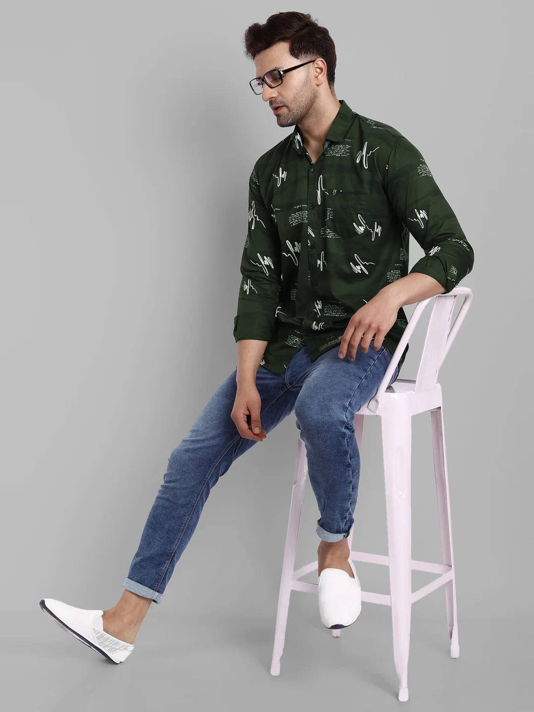 Majestic Man Pure Cotton Printed Shirt - Bottle green - Image 4