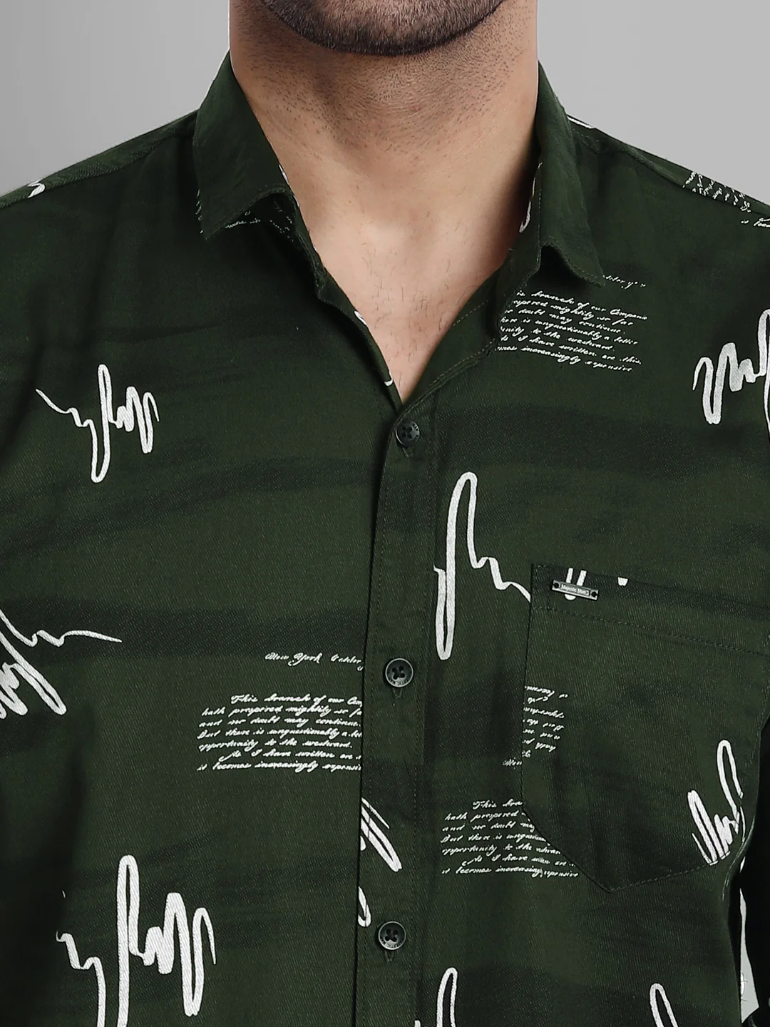 Majestic Man Pure Cotton Printed Shirt - Bottle green - Image 6