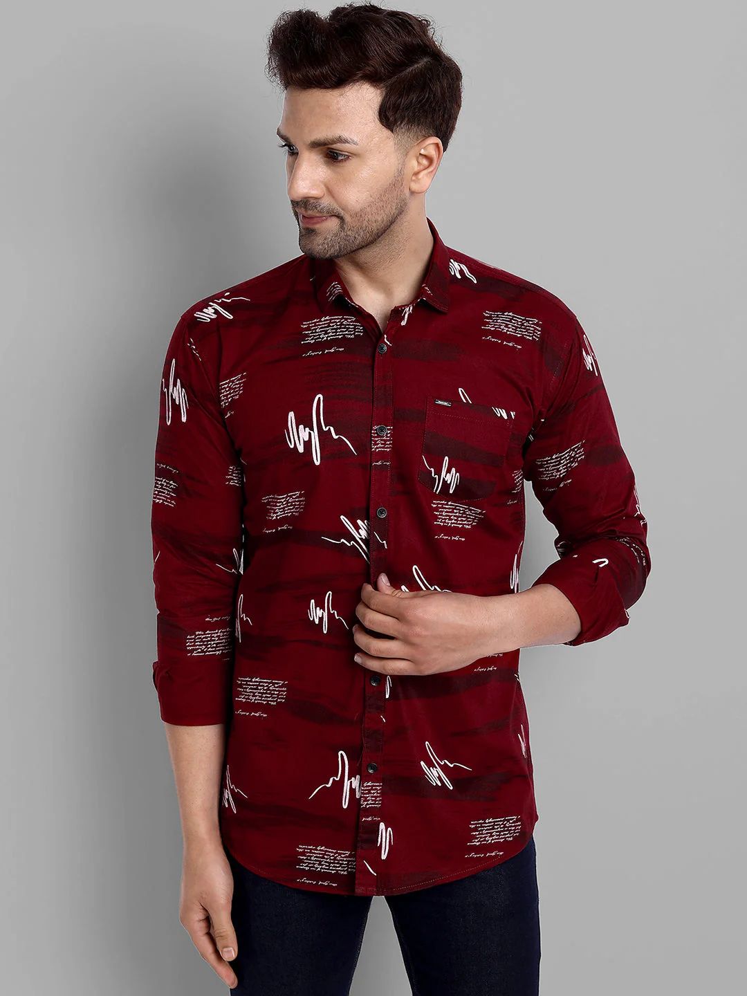Majestic Man Pure Cotton Printed Shirt - Red - Image 8