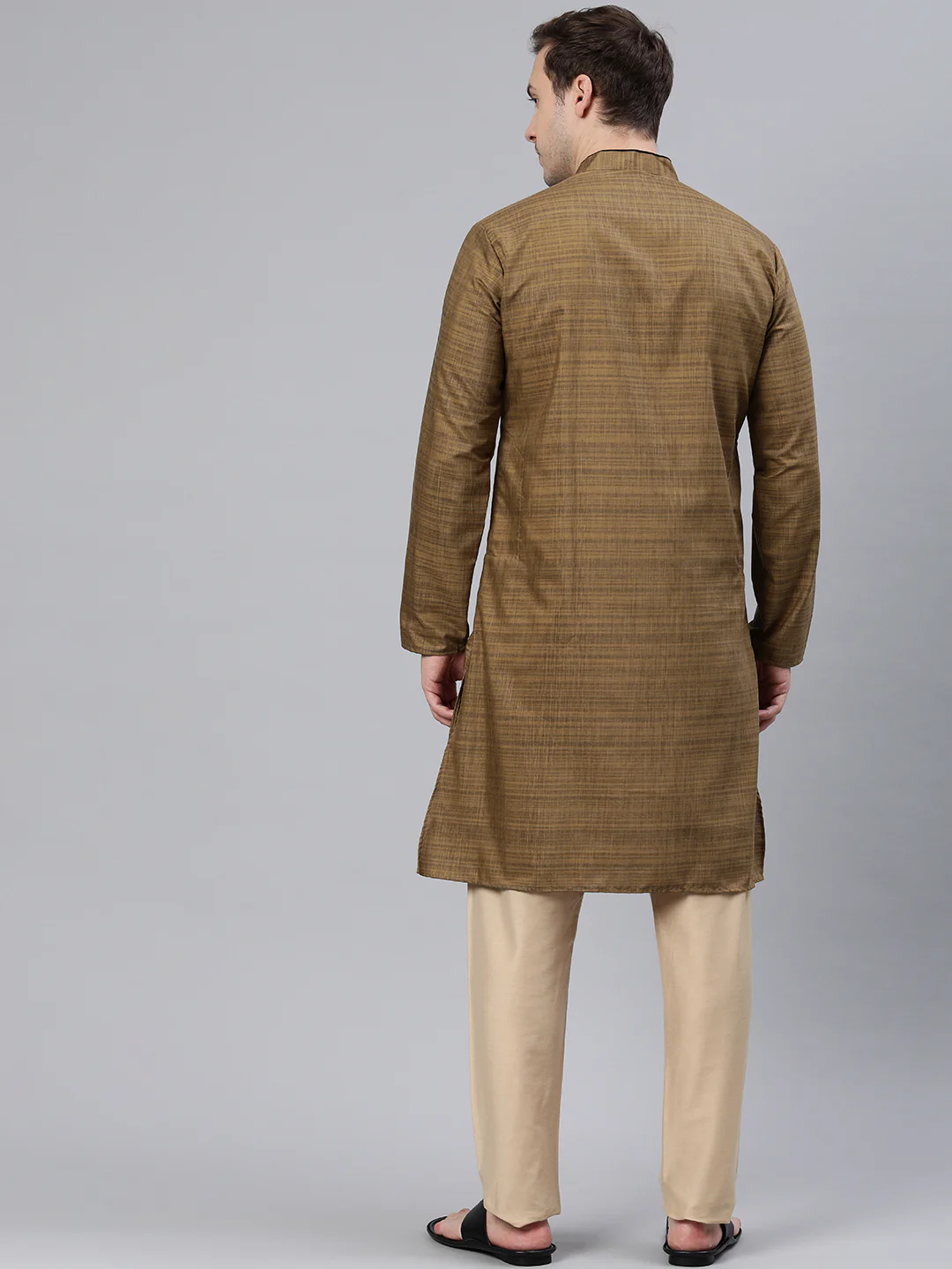 Majestic Man Regular Woven Design Fancy Long Kurta - Brown - Image 6