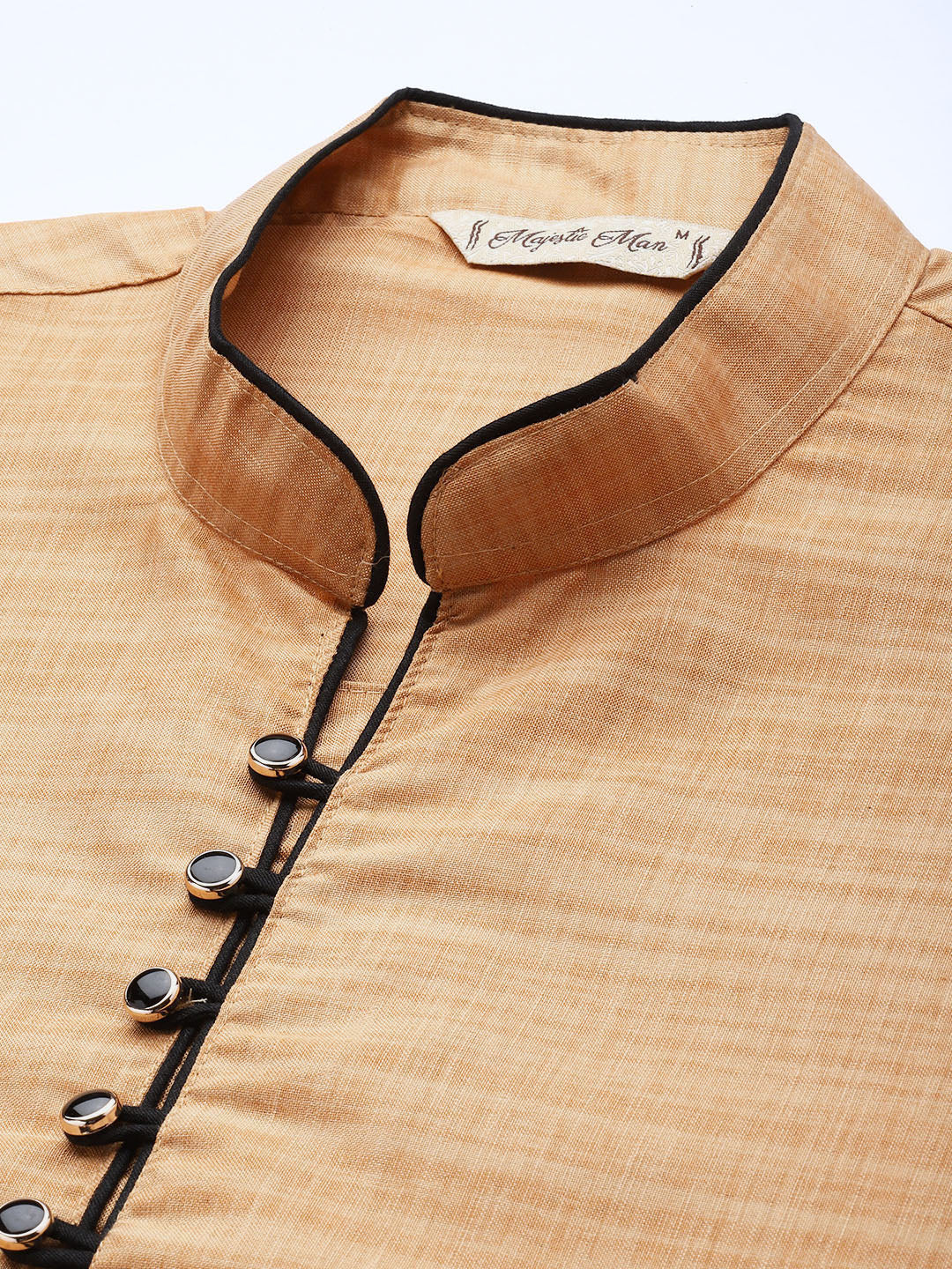 Majestic Man Regular Woven Design Fancy Long Kurta - Chiku - Image 4