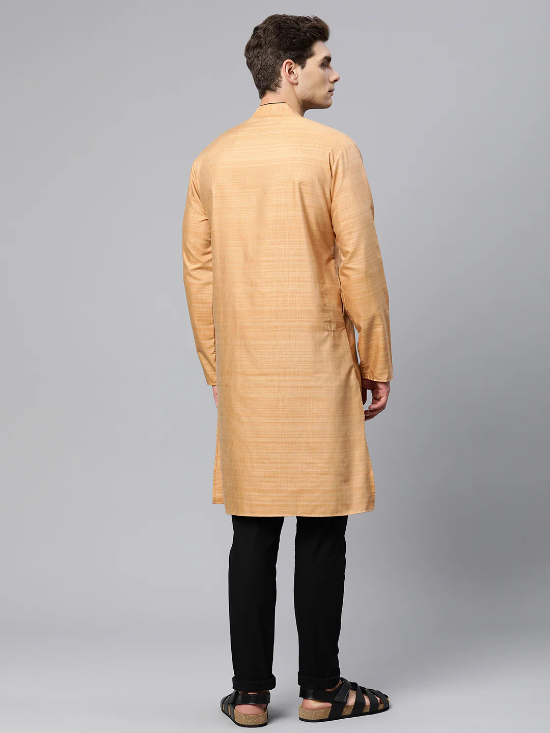 Majestic Man Regular Woven Design Fancy Long Kurta - Chiku - Image 6