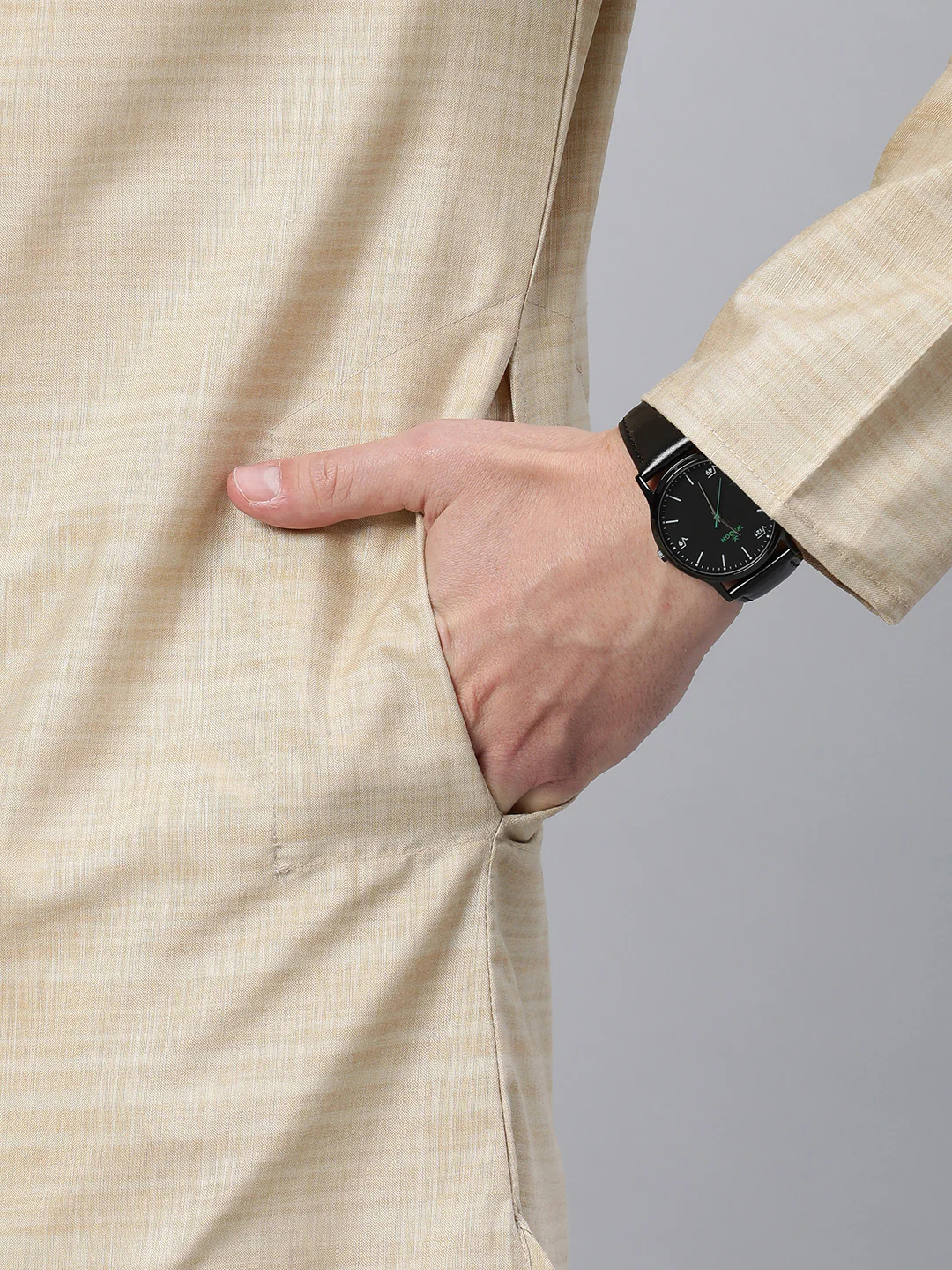 Majestic Man Regular Woven Design Fancy Long Kurta - Cream - Image 4