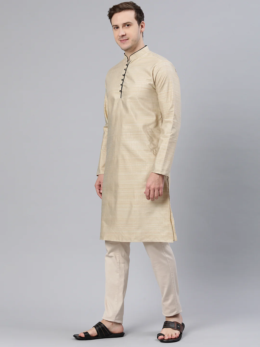 Majestic Man Regular Woven Design Fancy Long Kurta - Cream - Image 6