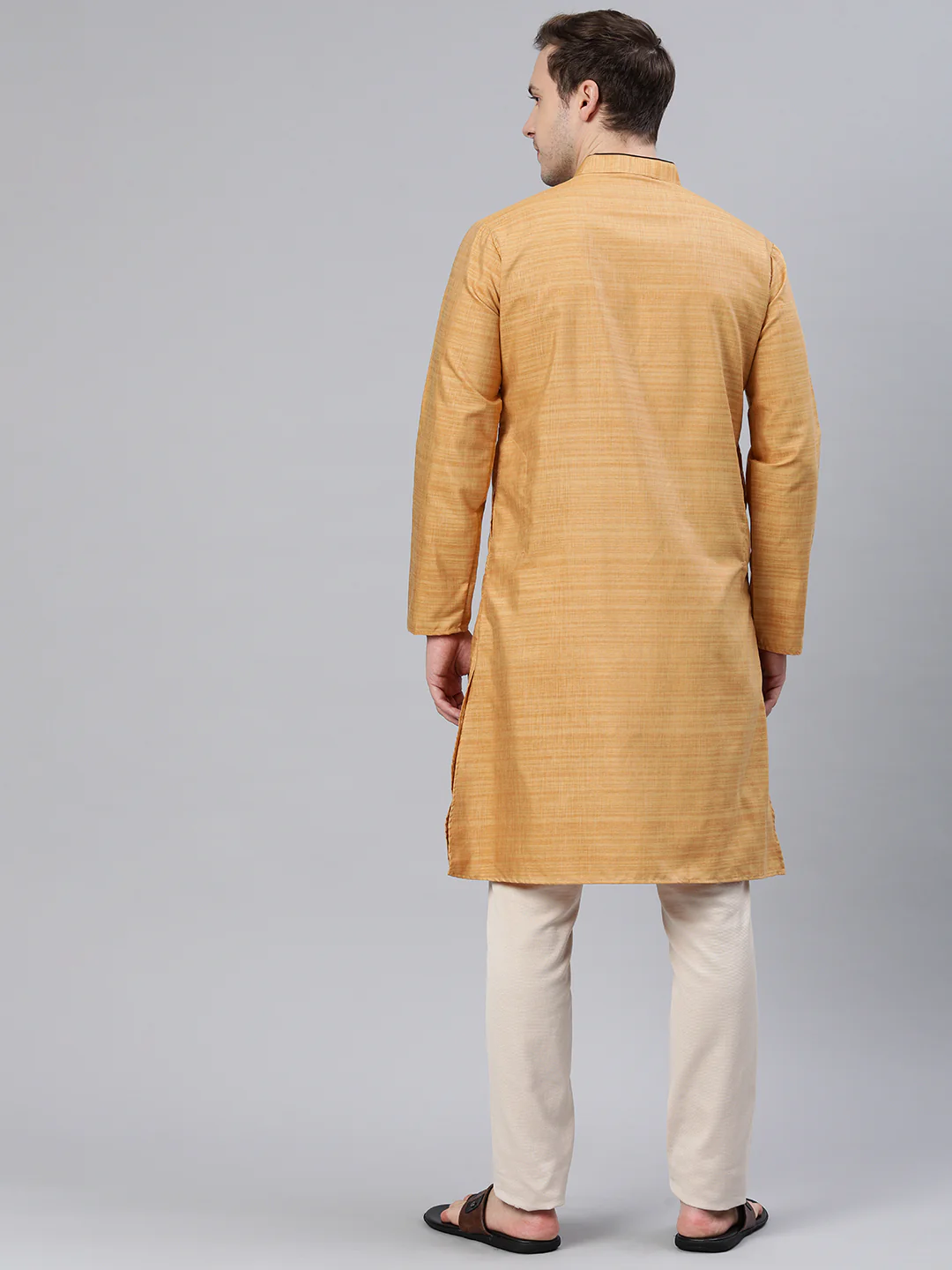 Majestic Man Regular Woven Design Fancy Long Kurta - Gold - Image 6