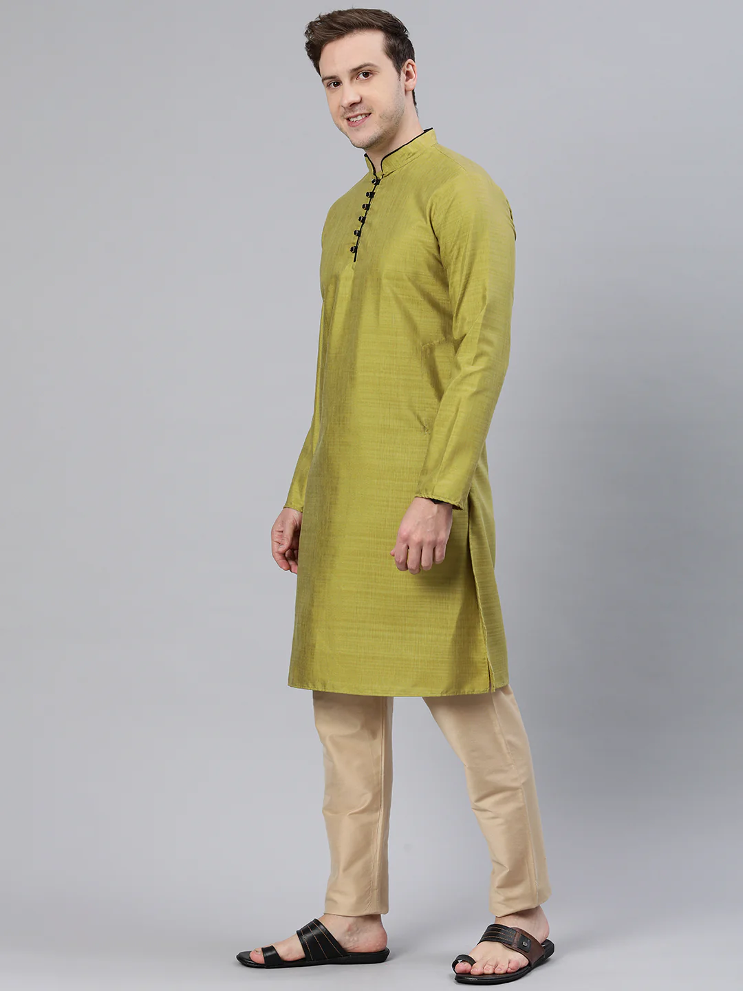 Majestic Man Regular Woven Design Fancy Long Kurta - Green - Image 5