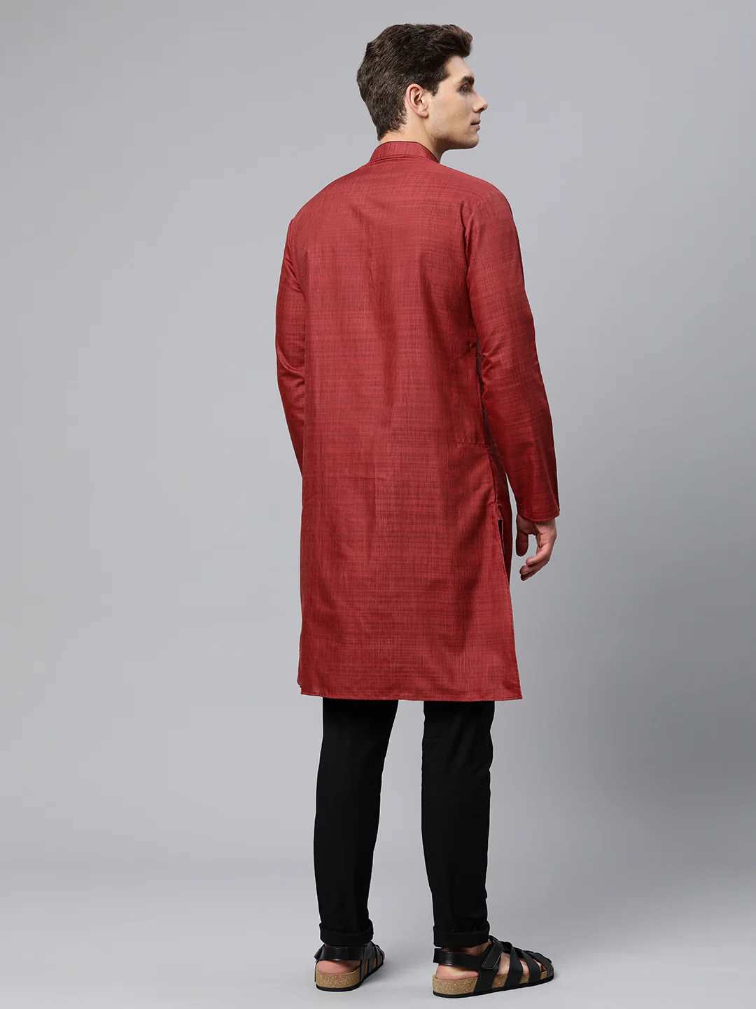 Majestic Man Regular Woven Design Fancy Long Kurta - Maroon - Image 6