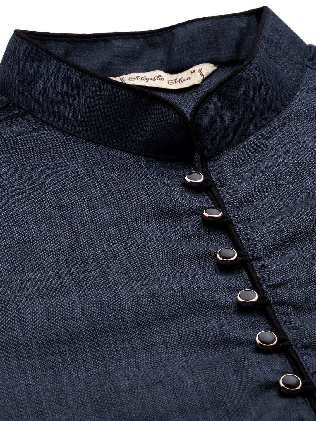 Majestic Man Regular Woven Design Fancy Long Kurta - Navy - Image 4