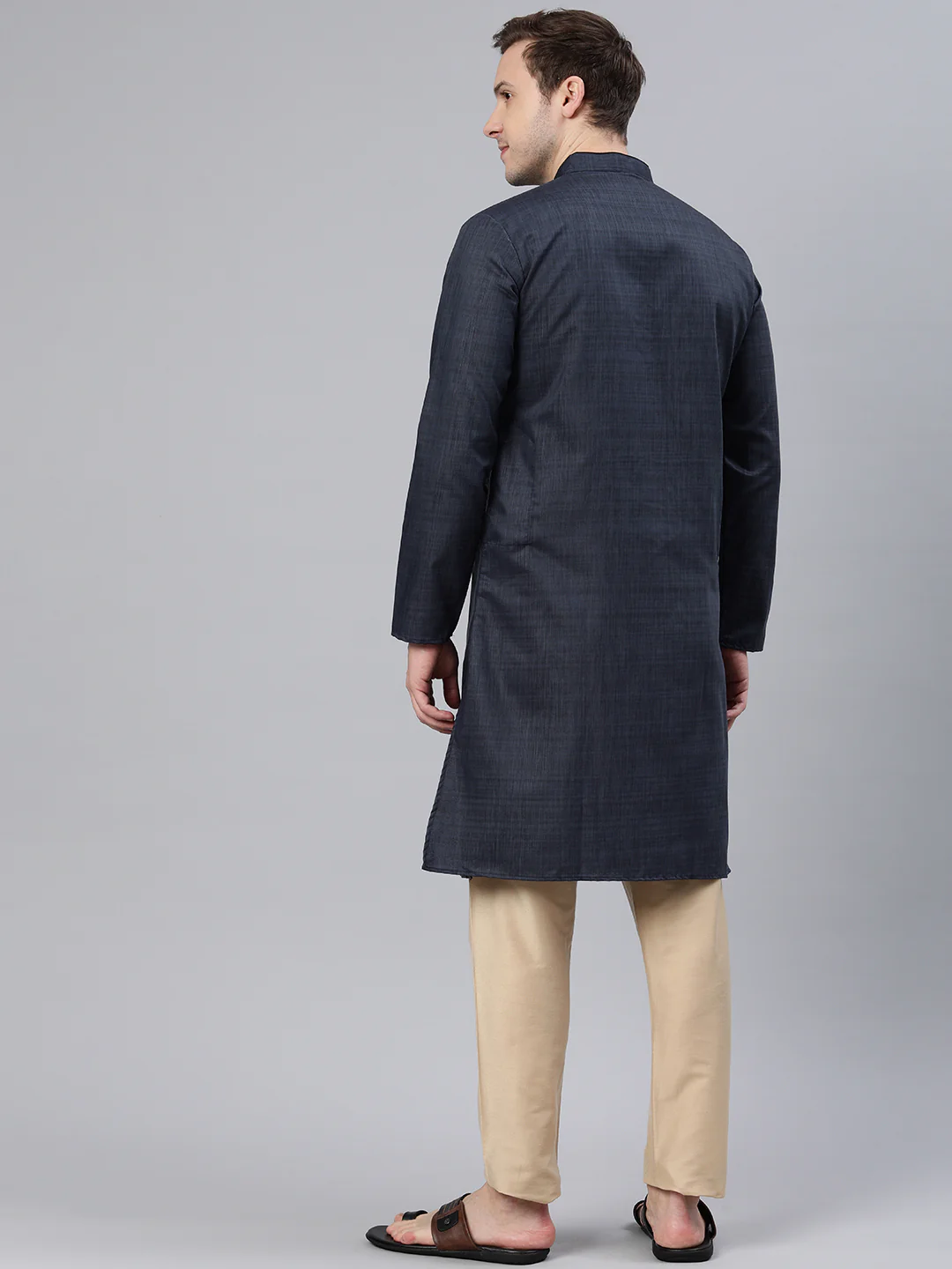 Majestic Man Regular Woven Design Fancy Long Kurta - Navy - Image 6