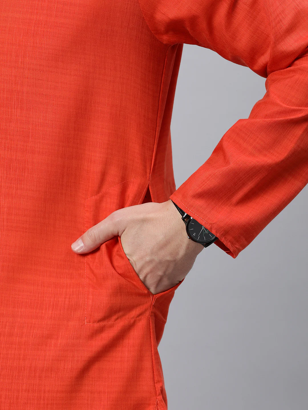 Majestic Man Regular Woven Design Fancy Long Kurta - Orange - Image 3