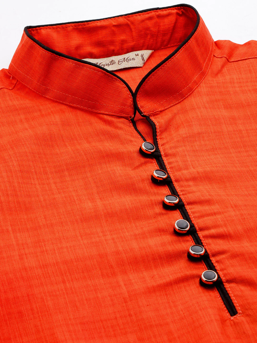 Majestic Man Regular Woven Design Fancy Long Kurta - Orange - Image 4