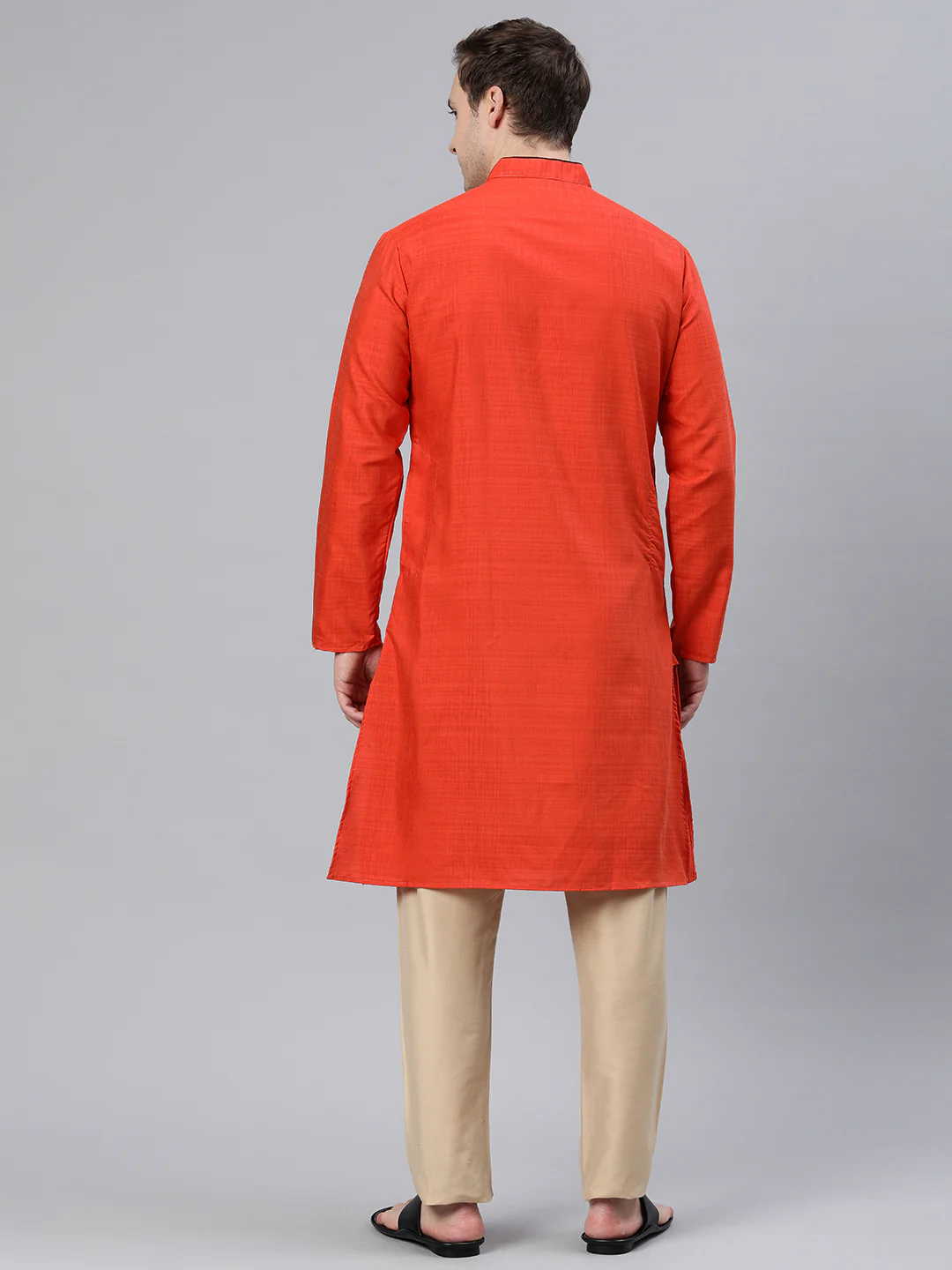 Majestic Man Regular Woven Design Fancy Long Kurta - Orange - Image 6