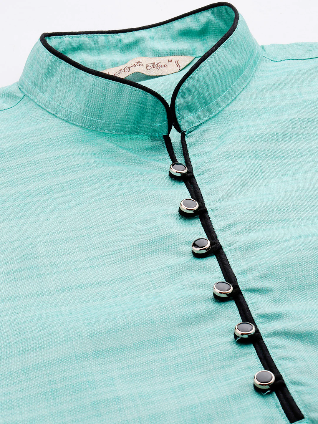 Majestic Man Regular Woven Design Fancy Long Kurta - Rama - Image 4