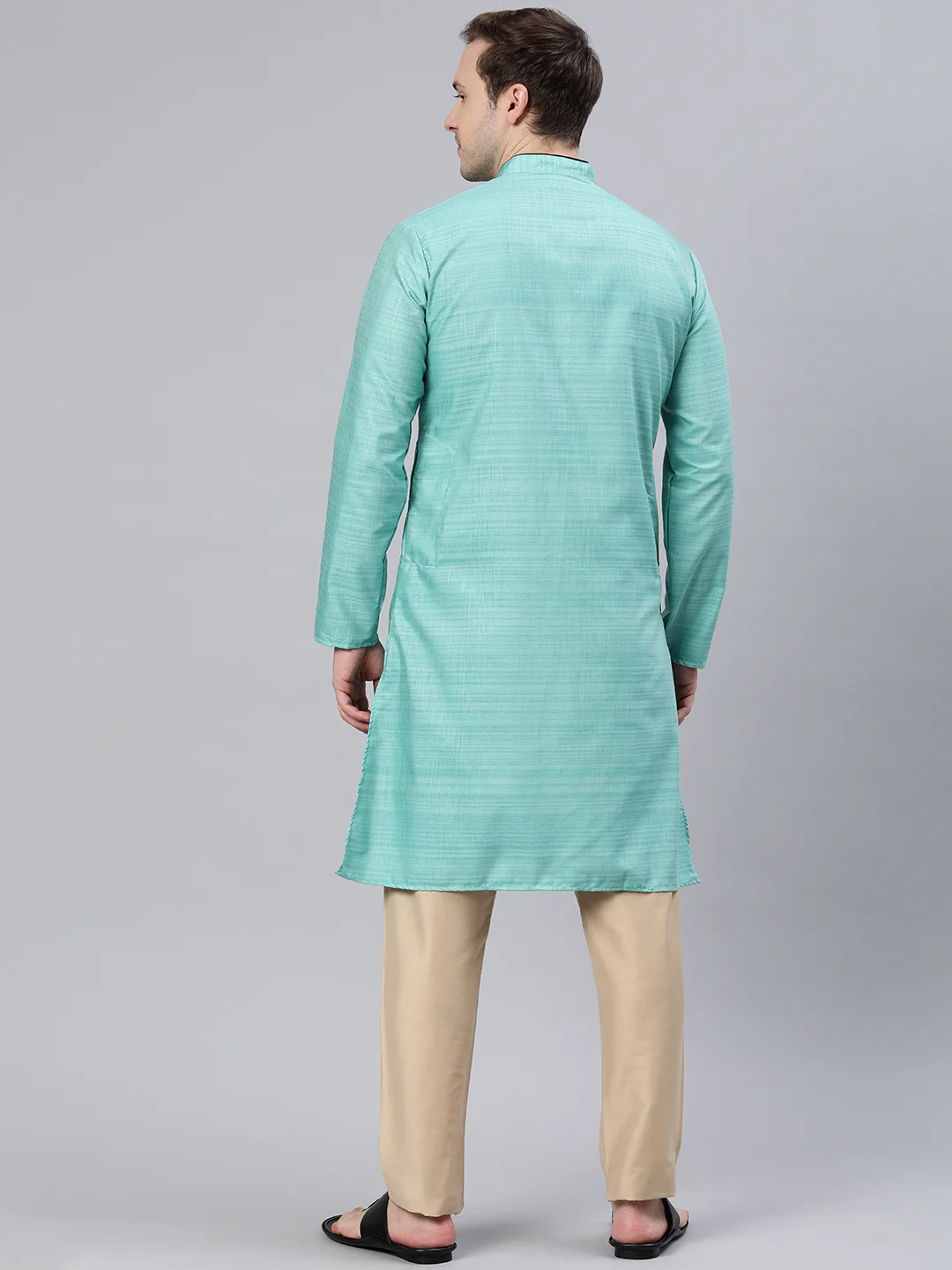 Majestic Man Regular Woven Design Fancy Long Kurta - Rama - Image 6
