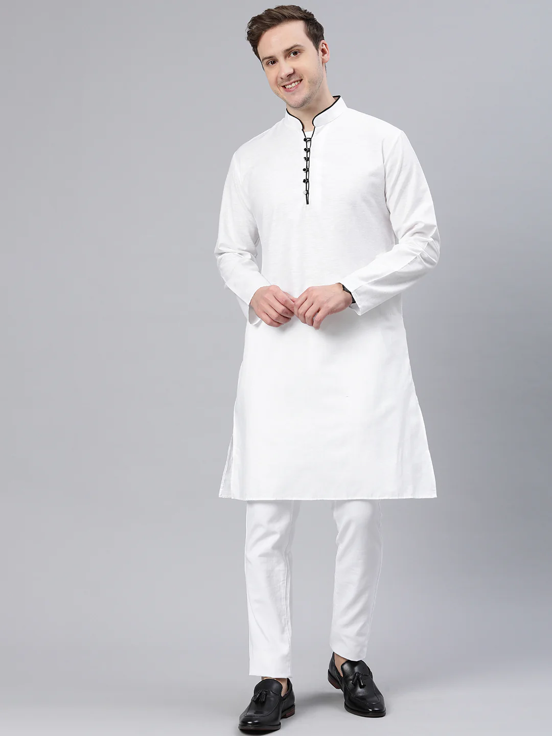 Majestic Man Regular Woven Design Fancy Long Kurta - White - Image 3