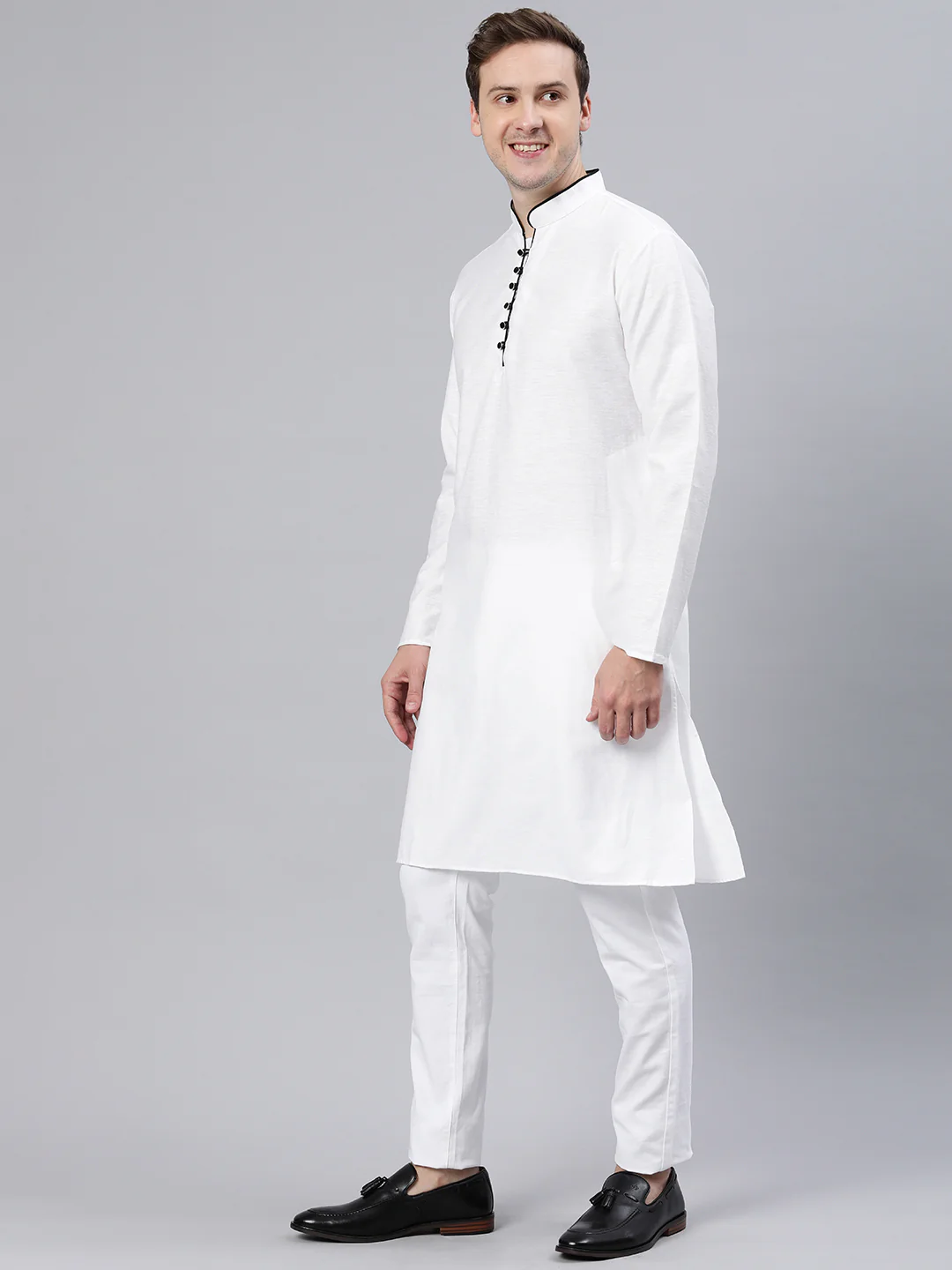 Majestic Man Regular Woven Design Fancy Long Kurta - White - Image 5